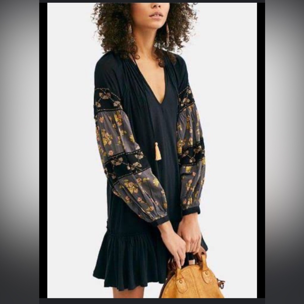 Free People - Bohemian Black Beaded Tunic Dress